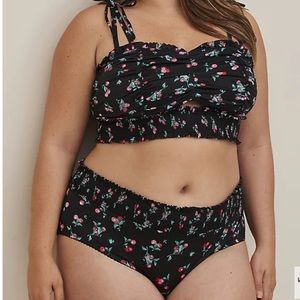 New Torrid Black Cherry Print Microfiber Smocked Keyhole Bralette & HipsterPanty